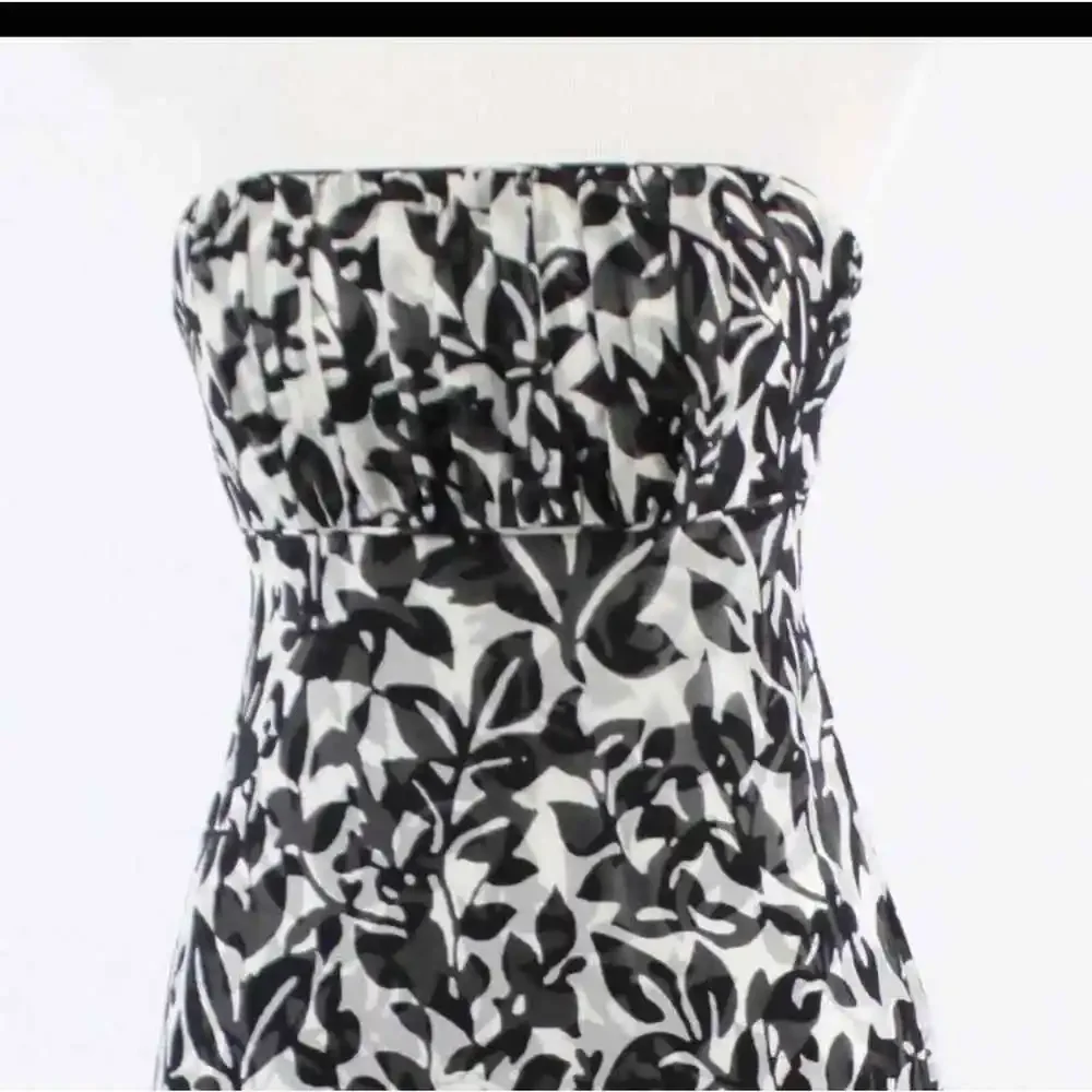 WHBM Black & White Abstract Floral Print Silk Sleeveless Ruffle Dress 6 - Picture 3 of 6